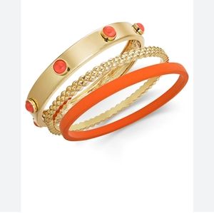 INC International Concepts Gold-Tone 3-Pc. Set Bangle Bracelets Orange NWT!